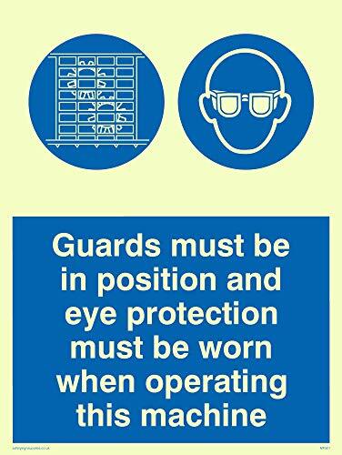 Viking Signs Viking Signs MP301-A5P-PV "Guards must be in Position And Eye Protection must be Worn When Operating This Machine" Sign, Photo luminescent Sticker, 200 mm H x 150 mm W