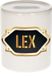 Bellatio Decorations Shoppartners Bv Spaarpot met voornaam Lex - wit - met goud/zwart embleem - 8 x 9 cm - keramiek - met afsluitdop - cadeau verjaardag