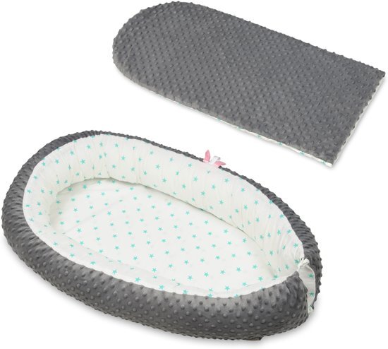 AP Moeder & Kind Babynest - turquoise sterren - grijs