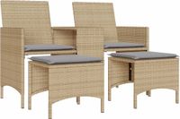 vidaXL Banc de jardin 2 places avec table et repose-pieds en poly rotin beige