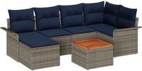 vidaXL Tuinbank - Set - 7 - st - Grijs - en - Marineblauw - poly - rattan