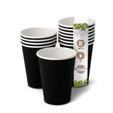 GREENBOX Organische papieren bekers, wegwerpservies, drinkbekers, papieren bekers, composteerbare en biologisch afbreekbare bekers, zwarte, onbedrukte milieuvriendelijke koffiemok, 50 stuks, 300 ml