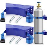 TECWAP 2 stuks propaantankhouder, cilinder, wandmontage, beugel, gascilinderbeugel, duurzame ABS-gasfles met schroeven en veiligheidsketting, ondersteund, 10-30 cm, voor cilinderpakket van 2 (blauw)