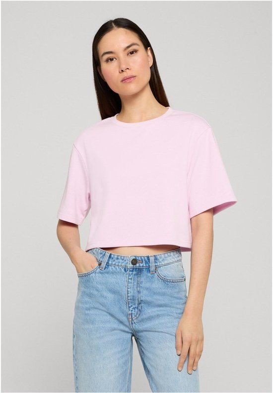 Urban Classics Ladies Light Terry Cropped Tee Dames T-shirt - roze - M