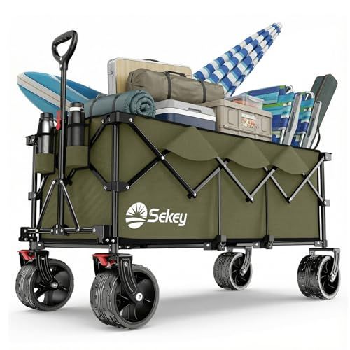 Sekey XXXL Bolderkar Opvouwbaar 300L 200KG, Verlengd Model met 17x10 cm All-Terrain Wielen, Gepatenteerd 4-weg Direct Opbouwsysteem, Zwart