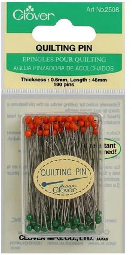 Clover Quilting Pins - Quilt Naalden - Glas, Roestvrij staal - Oranje, Groen - 100 stuks