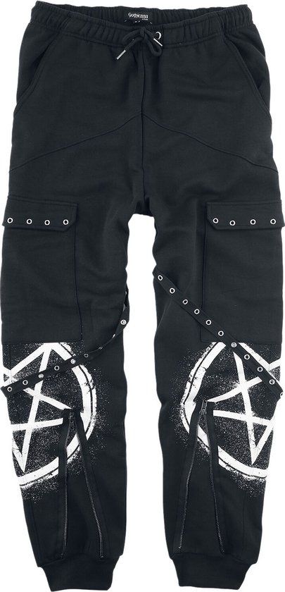 Gothicana by EMP Gothicana Zwarte casual broek met zakken, bandjes en prints - Heren - 5XL