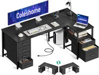 Bureau met stoffen laden - 140 x 80 cm omkeerbaar bureau - L-vorm met aktlade - Thuiskantoor - Bruin