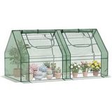Serre pour plantes de jardin avec 2 couvertures en PE et PVC, structure en acier - Vert 180x90x90cm