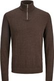 JACK & JONES Emil knit half zip slim fit - heren schipperstrui viscosemengsel met opstaande boord - donkerbruin melange