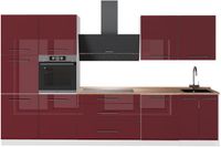 Vicco Complete keukeneenheid Fame-Line, Bordeauxrode hoogglans/Wit, 340 cm, WB Eik