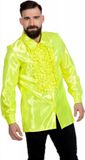 Wilbers Jaren 80 & 90 Kostuum | Gele Ruchesblouse Satijn Foute Neon Disco | Maat 52