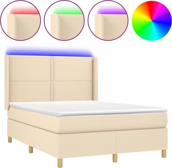vidaXL Boxspring met matras en LED stof crèmekleurig 140x190 cm