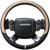 COFIT 16 inch Ademend Stuurhoes Auto Leer Universele Autostuurwielhoezen Ederen Stuurwielhoes Beschermer Stuur Hoes Maat L 39-40.5cm Zwart en Beige