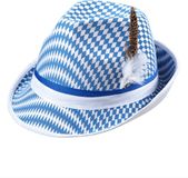 Finidi Oktoberfest gleufhoed met veer blauw wit