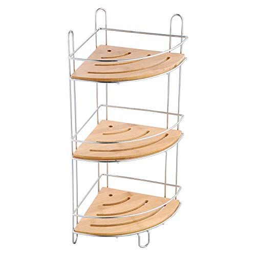 MSV Hoekdouche Caddy - RVS/Bamboe - 3 niveaus - Zilver/Bruin