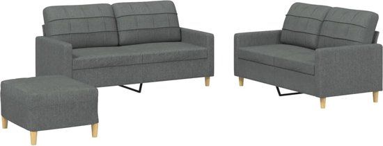 vidaXL 3-delige Loungeset met kussens stof donkergrijs