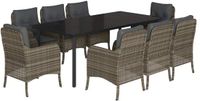 vidaXL 9-delige tuinset met kussens, polyrattan, grijs