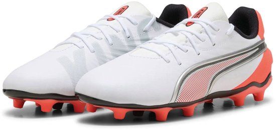 Puma King Match FG/AG Voetbalschoenen Junior Wit - Oranje - Zwart