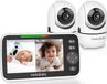 HelloBaby Babyfoon met 2 camera's, geen Wi-Fi, 5" scherm met beeldopdeling, bedrade camera, babyfoon met 355°/120° kantel- en zwenkfunctie, ECO-modus, en tweewegs audio
