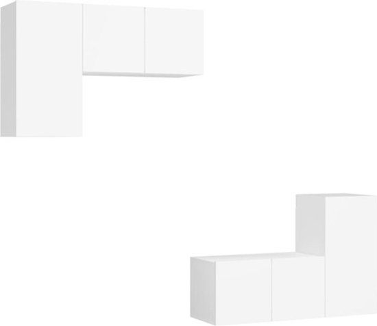 vidaXL - 4-delige Tv-meubelset - bewerkt hout - wit