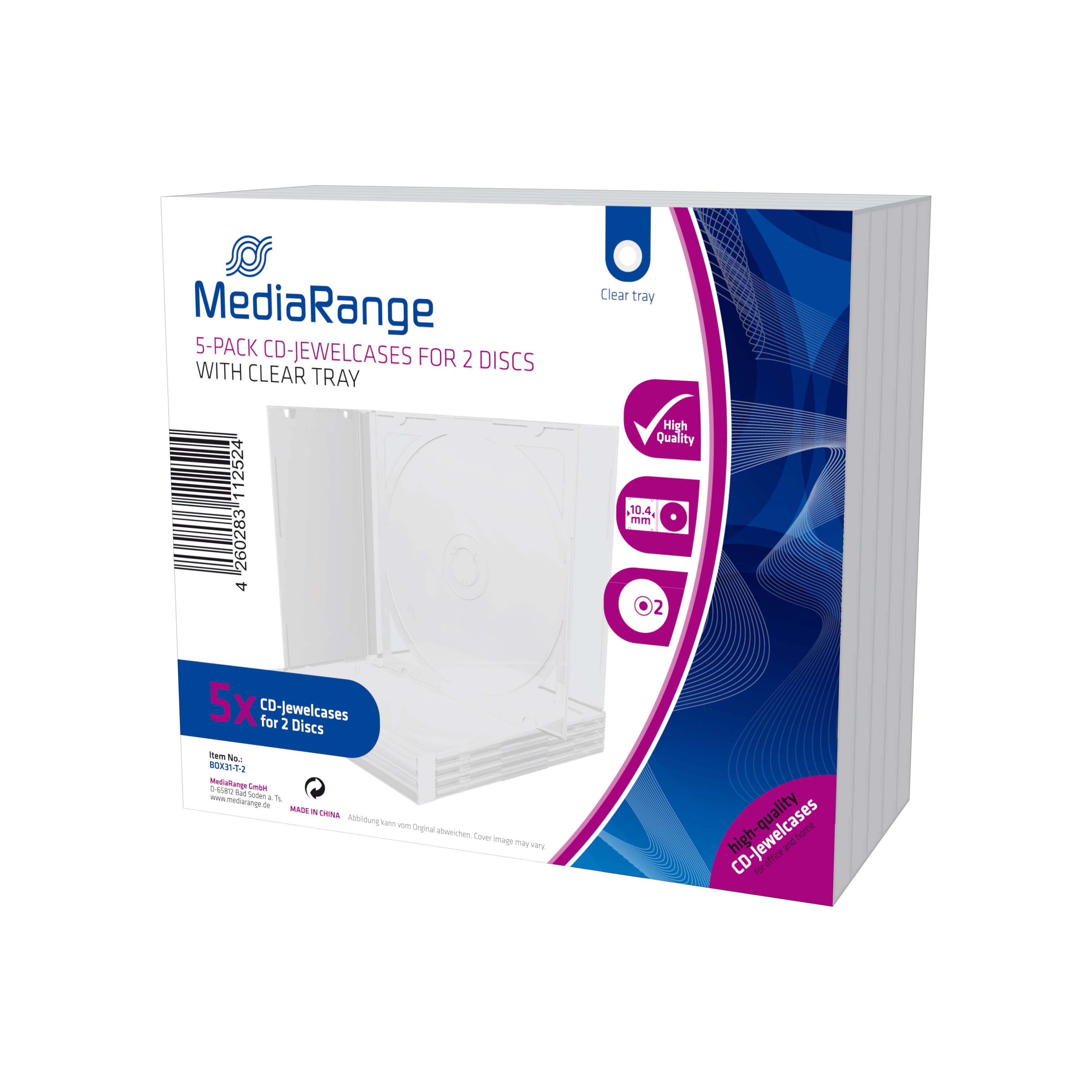 MediaRange Cajas CD doble, 10 mm, Transparente, 5 unidades