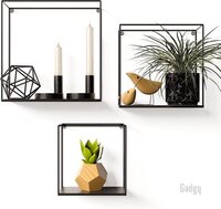 Gadgy Wandrekken Industrieel - Set van 3 - Vierkant Zwart - Wanddecoratie Metaal - 32, 27 en 22 cm