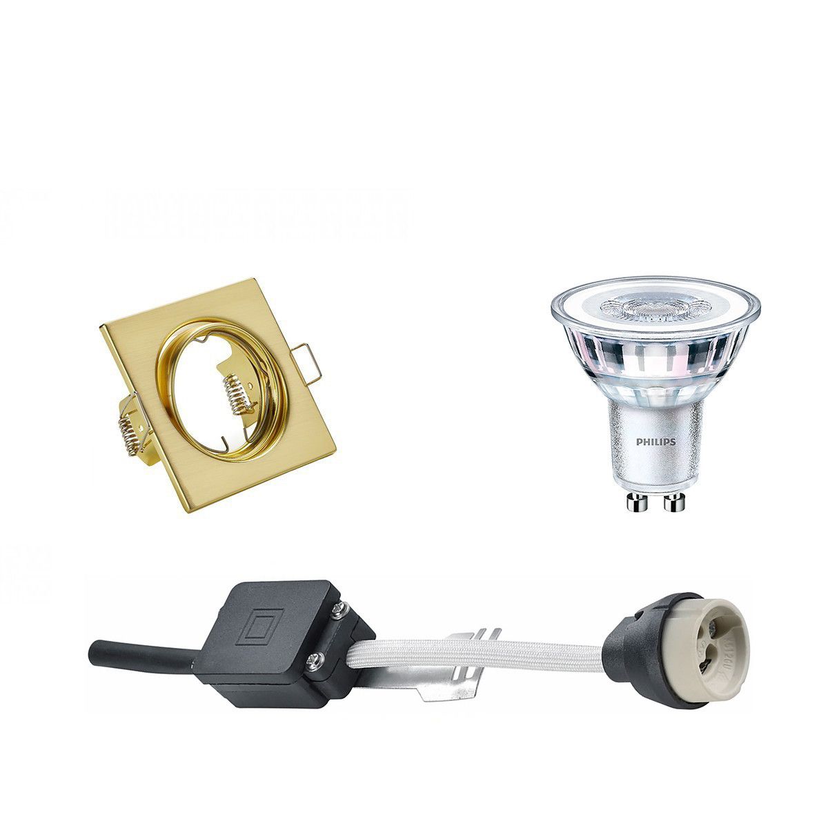 BES LED LED Spot Set - GU10 - Vierkant - Mat Goud - Kantelbaar - Philips CorePro 830 - 4W - Warm Wit