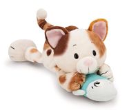NICI 62151 Knuffeldier, gelukskat met vis, 30 cm, bruin