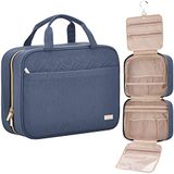 NISHEL Toilettas voor dames, draagbare hangende organizer voor shampoo, conditioners, borstelset in volledige grootte en reisformaat accessoires, Egeïsche blauw, L, Stijlvol