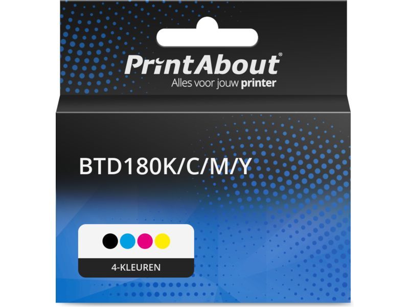 PrintAbout Inktcartridge BTD180K/C/M/Y 4-kleuren Multipack geschikt voor Brother