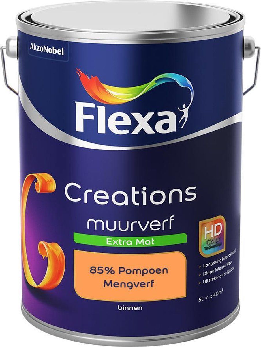 FLEXA Creations Muurverf - Extra Mat - Mengkleuren Collectie - 85% Pompoen - 5 liter - 8711113148610