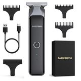 BarberBoss Draadloze tondeuse voor mannen, baardtrimmer met T-bladen, waterdichte verzorgingsset met 4 geleidekammen, LCD-display, snel opladen via USB, gezichts- en lichaamshaartondeuse (zwart)