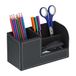 Relaxdays bureau organizer, pennenbak 3 vakken, kunstleer, HxBxD: 11 x 20 x 9,5 cm, make up, kantoor, zwart