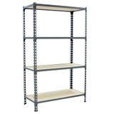 Simon Rack Metalen stelling 1500x900x500 mm - Maderclick | 4 niveaus, Houten legbord, 150 kg buigbelasting, Corrosiewerende coating, Montage met kliksysteem, Gegalvaniseerd