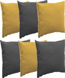 Hespéride Bank/sier/tuin kussens - binnen/buiten - set 6x stuks - mosterd geel/antraciet - 40x40 cm