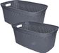Panier à linge - 2x - gris - plastique - 34 x 54 x 23 cm - 35 litres - avec poignées