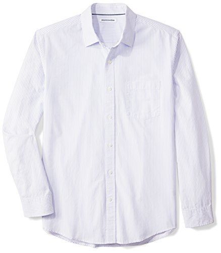 Amazon Essentials Men's Casual Poplin Shirt - Regular Fit - Long Sleeve - Lavender White Vertical Stripe - XL