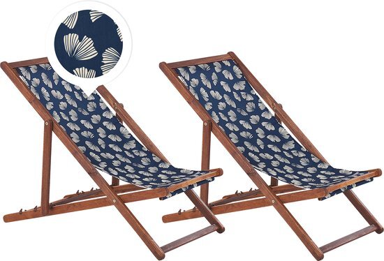 ANZIO - Strandstoel set van 2 - Donkerhout/Bloemen/Blauw - Polyester