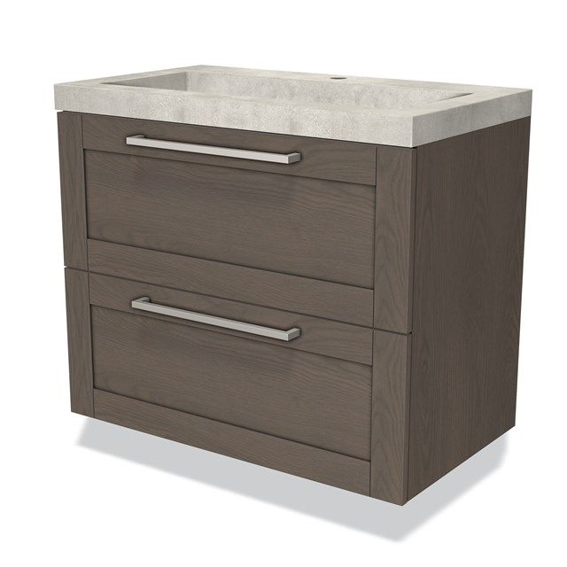 Maxaro Badkamermeubel 80cm Modulo Donkerbruin Eiken 2 Lades Kader Wastafel Beton Greige