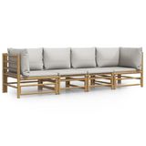 vidaXL 4-delige Loungeset - Bamboe - Lichtgrijs - Met Kussens