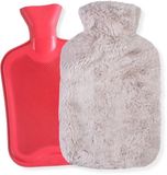 FEROCITY - Kruik met zachte pluche hoes - Inhoud 2 liter - Zachte rubberen kruik met comfortabele hoes - Grijs