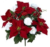 Admired By Nature 18 stengels kunstmatige kerstster boeket nep kerst bloem, faux fluwelen kerstster anjer voor huisdecoratie, vakantie struik, indoor bloemen, begraafplaats bloemen, wit/rood
