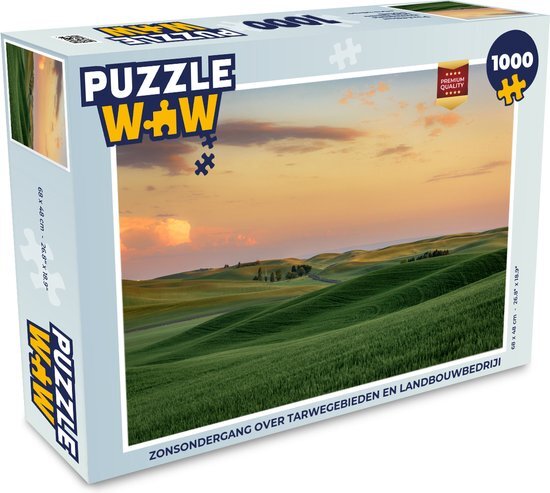 MuchoWow Puzzel Zonsondergang over tarwegebieden en landbouwbedrijf - Legpuzzel - Puzzel 1000 stukjes volwassenen - Sinterklaas cadeautjes - Sinterklaas voor grote kinderen