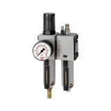 RIEGLER FU 613-M-2 Futura onderhoudseenheid tweedelig met metalen reservoir, zichtbuis en manometer, volautomatisch, bouwmaat 2, 0,1-2 bar, G 3/8"