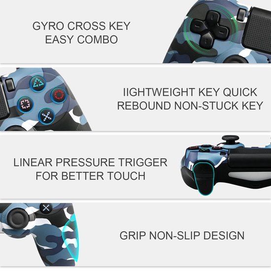 Draadloze Game Controller voor PS4 - Camouflage Blauw