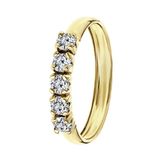Lucardi Dames Ring met 5 zirkonia stenen - Ring - Cadeau - 14 Karaat - Geelgoud