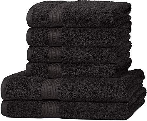 AmazonBasics Kleurvaste Handdoek-Set, 2 Badhanddoeken En 4 Handdoeken, Zwart 500 G/M²