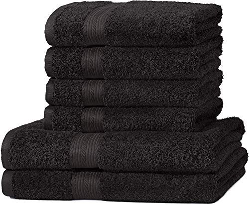 AmazonBasics Handdoek-Set - 2 Badhanddoeken En 4 Handdoeken - Zwart - 500 G/M²