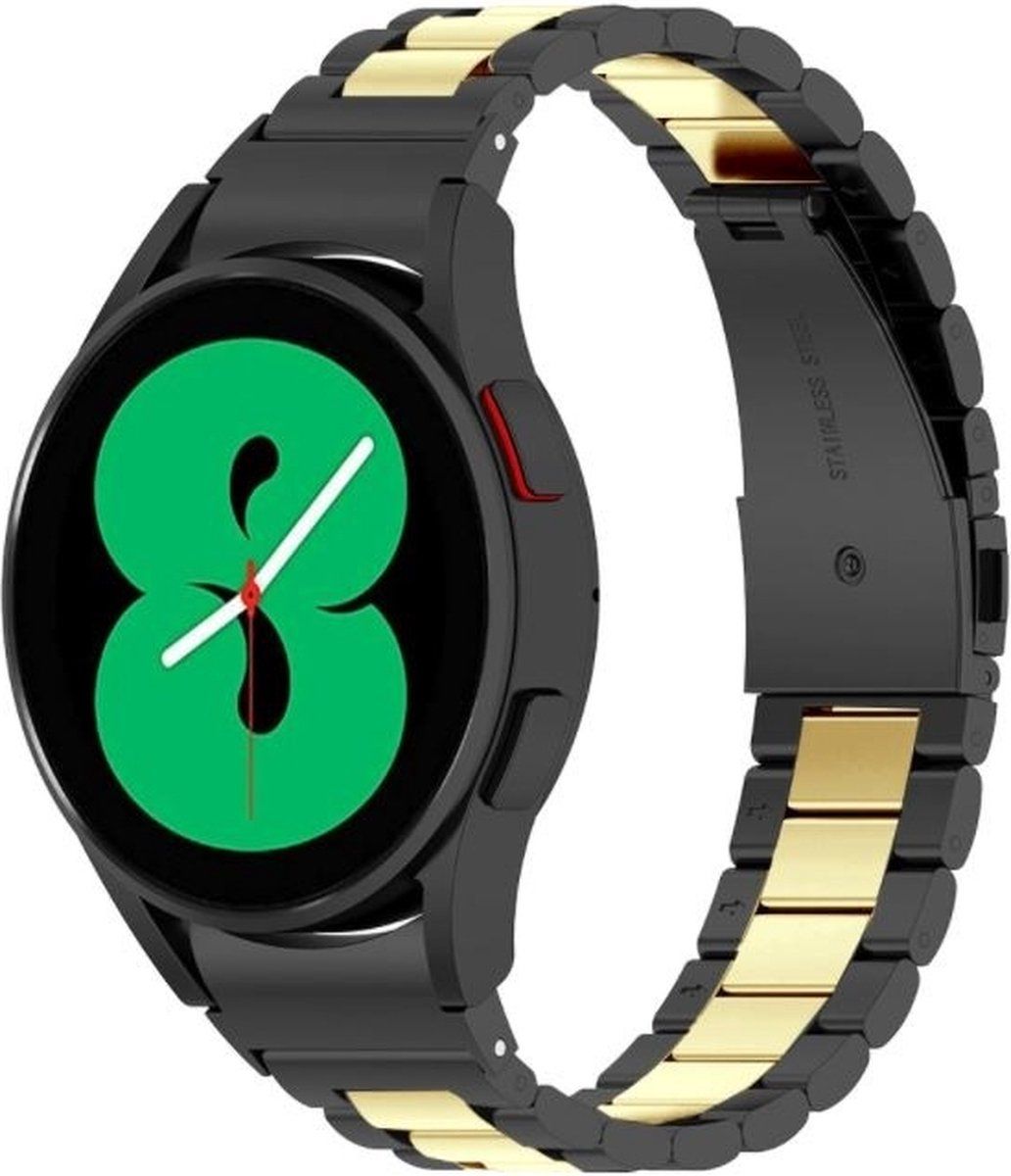 Strap-it Stalen bandje zwart en goud voor Samsung Galaxy Watch 5 Pro & Watch 5 / Watch 4 Classic & Watch 4